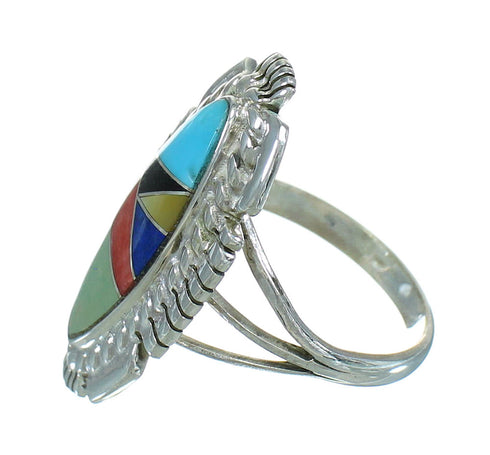 Sterling Silver Multicolor Inlay Jewelry Ring Size 8-3/4 RX86816